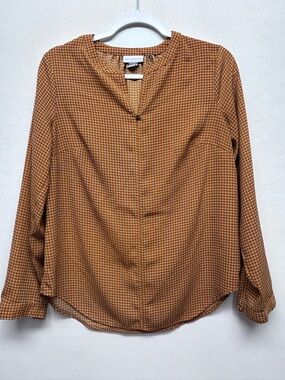 Liz Claiborne Rust Tan Check Long-Sleeve Blouse